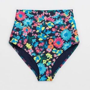 Aerie High Rise Full Coverage Crossover Bikini Bottom Floral